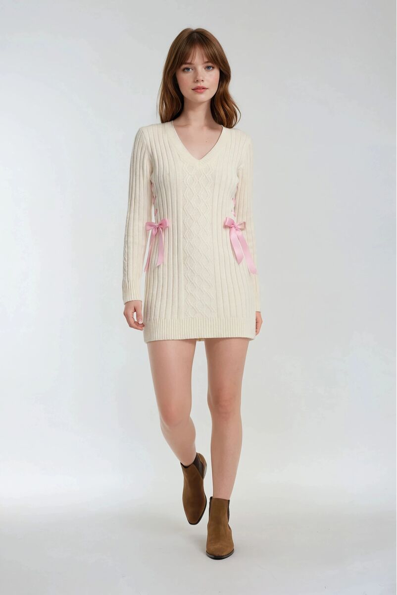 Cable Knit Lace-Up Ribbon Mini Dress | Forever 21 Womens