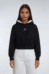 Cropped Lace-Lined Hood & Embroidered-Bow Hoodie | Forever 21 Womens