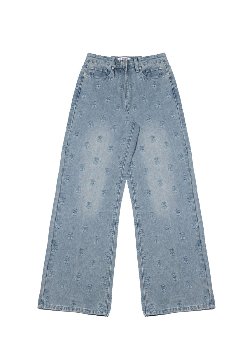 Cherry Embroidered Wide-Leg Jeans | Forever 21 Womens
