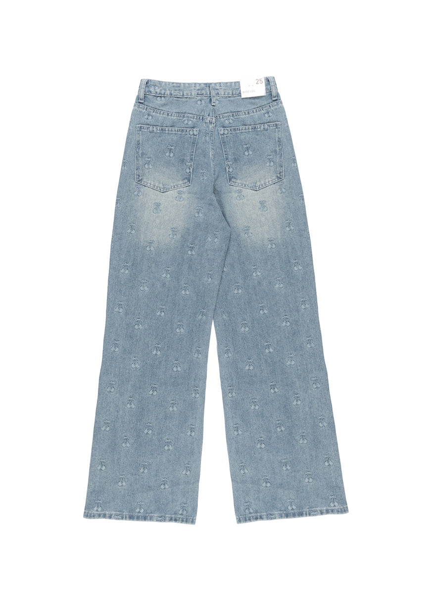 Cherry Embroidered Wide-Leg Jeans | Forever 21 Womens