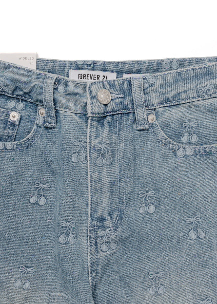 Cherry Embroidered Wide-Leg Jeans | Forever 21 Womens