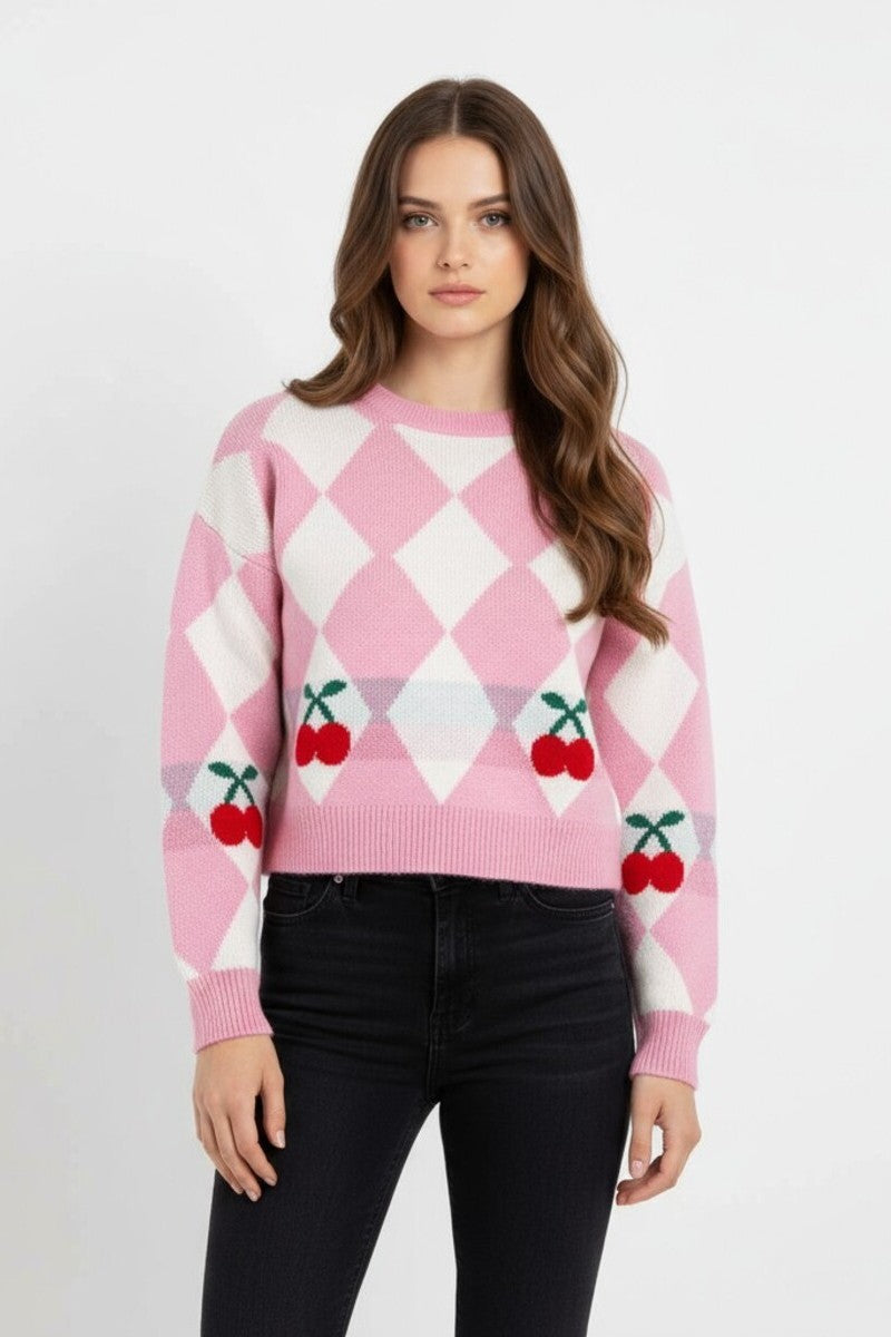 Argyle Cherry Knit Sweater | Forever 21 Womens