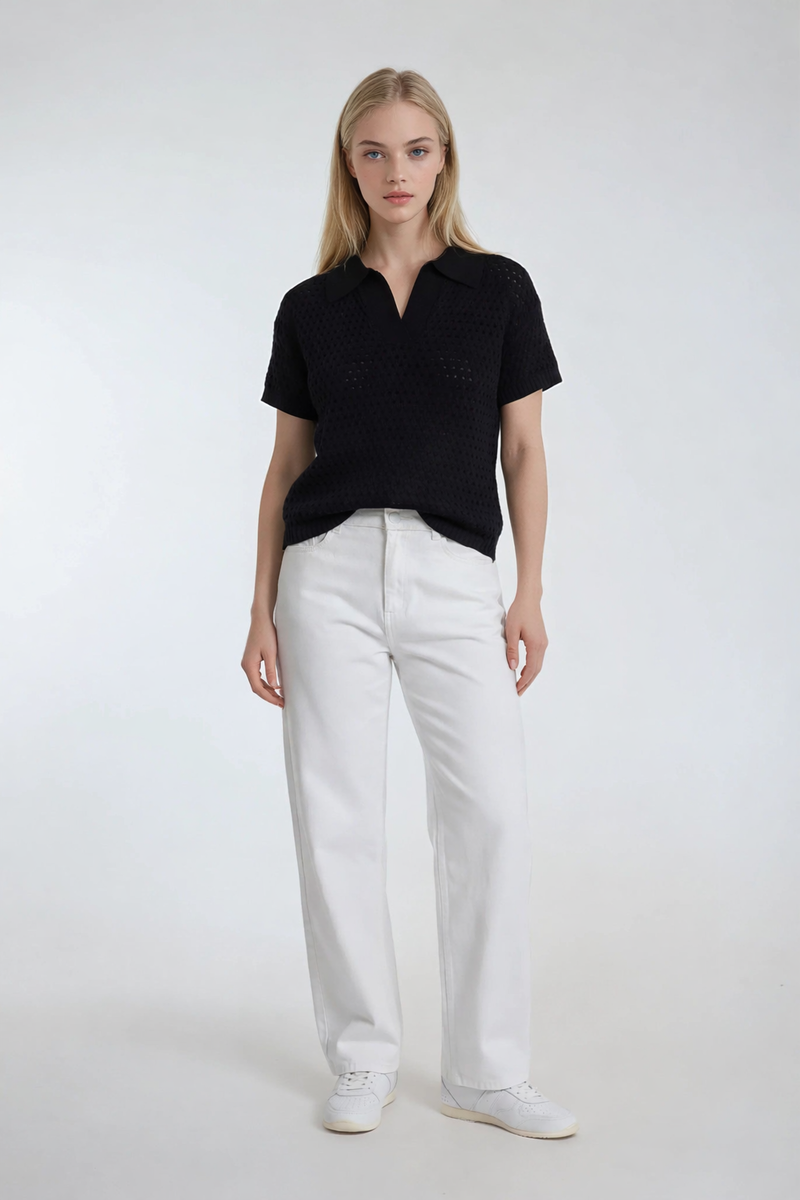 Short-Sleeve Crochet Collared Sweater Top | Forever 21 Womens