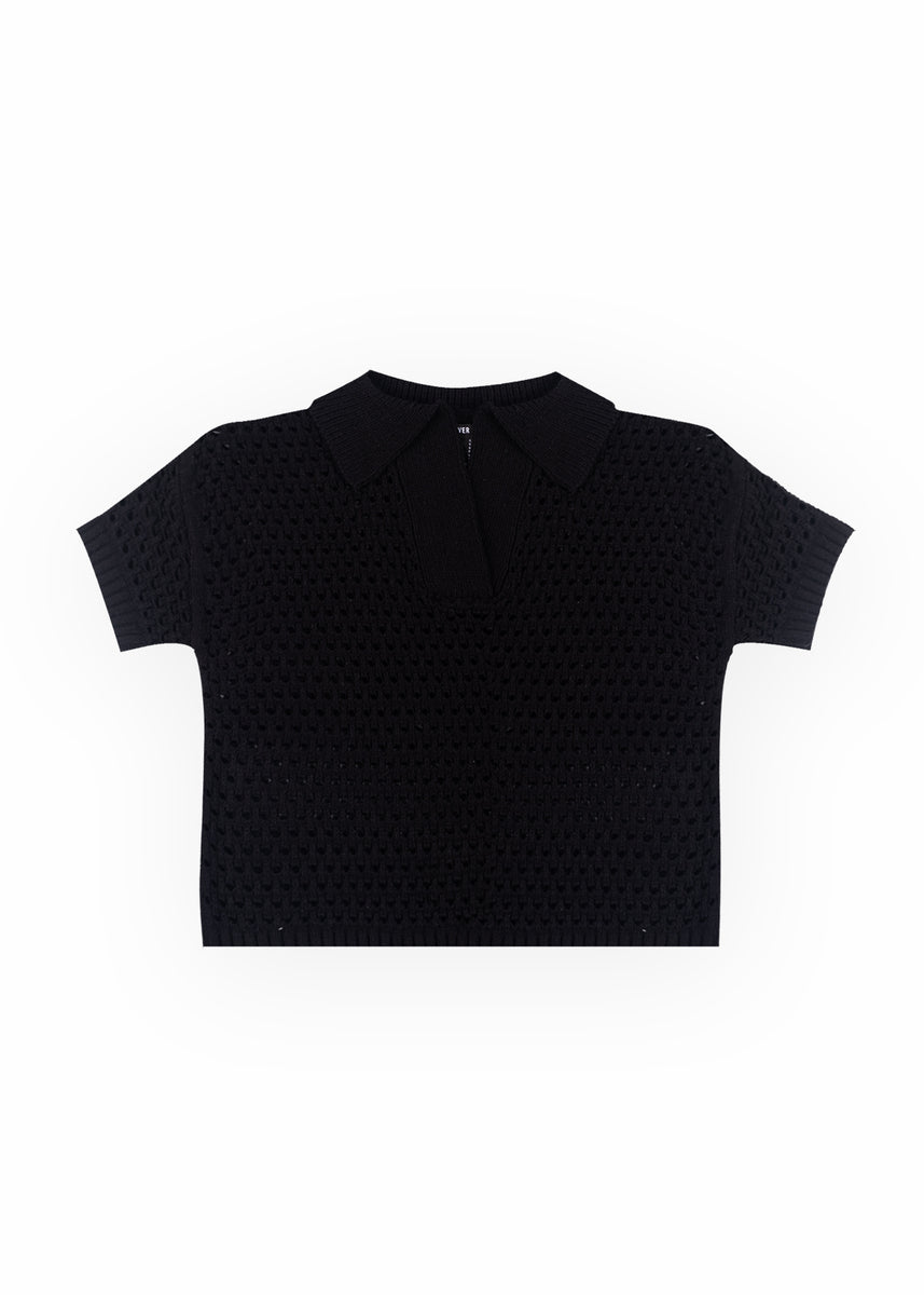 Short-Sleeve Crochet Collared Sweater Top | Forever 21 Womens