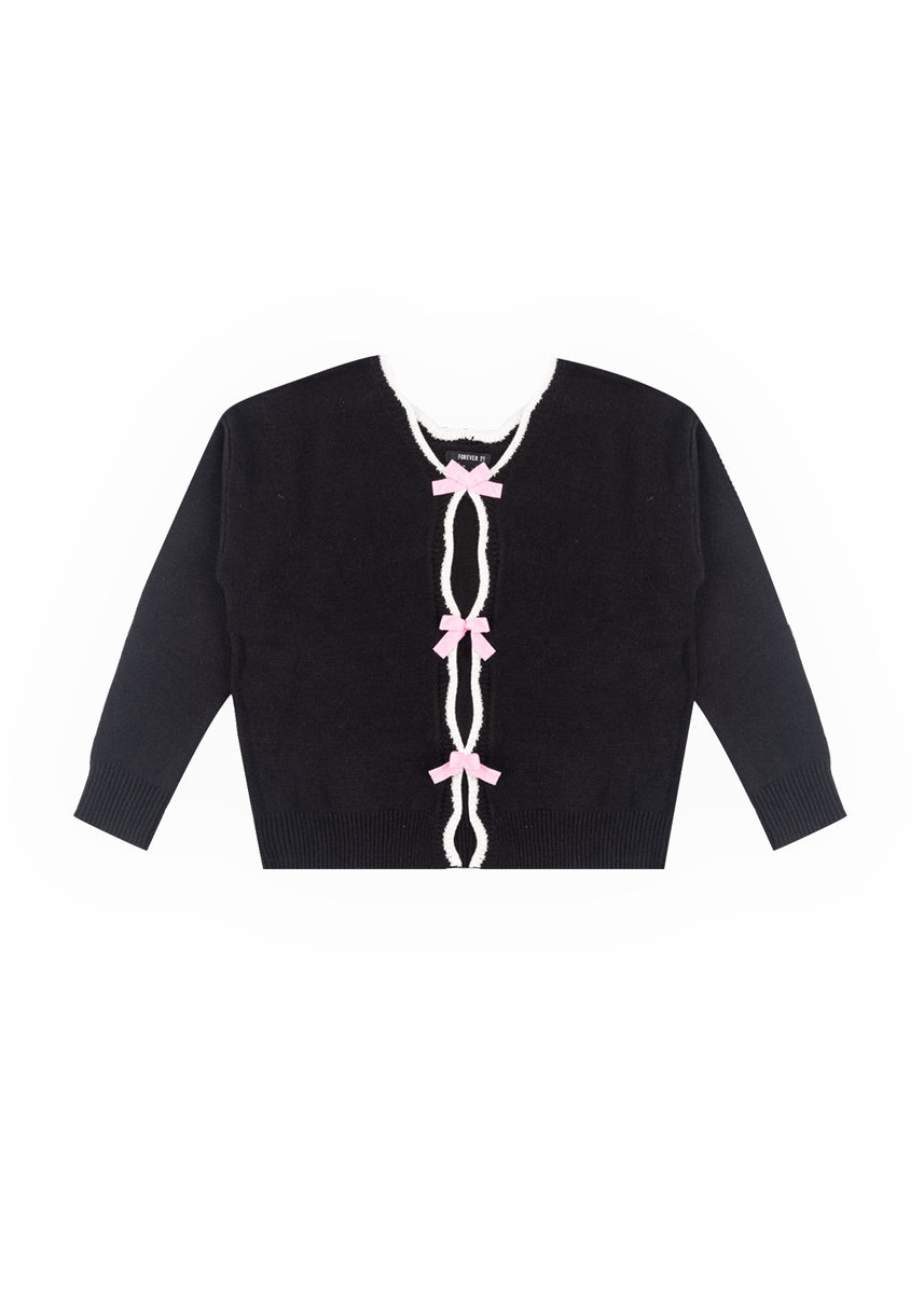 Velvet Bow Open-Front Knit Sweater | Forever 21 Womens