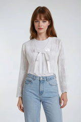 Open-Front Pointelle Bow Cardigan | Forever 21 Womens