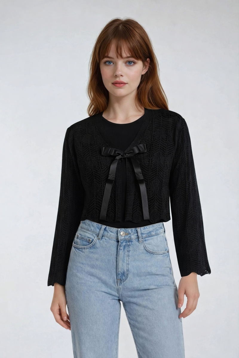 Open-Front Pointelle Bow Cardigan | Forever 21 Womens