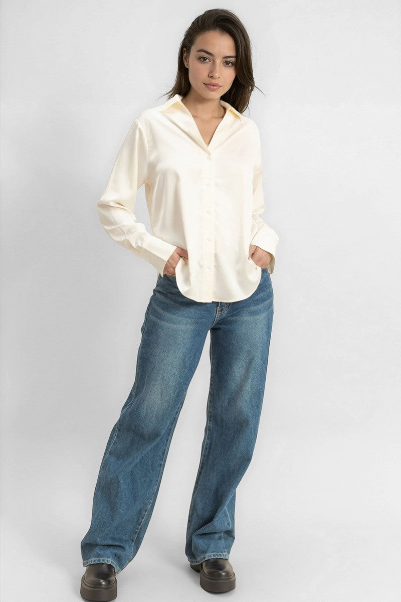 Satin Button-Front Shirt | Forever 21 Womens