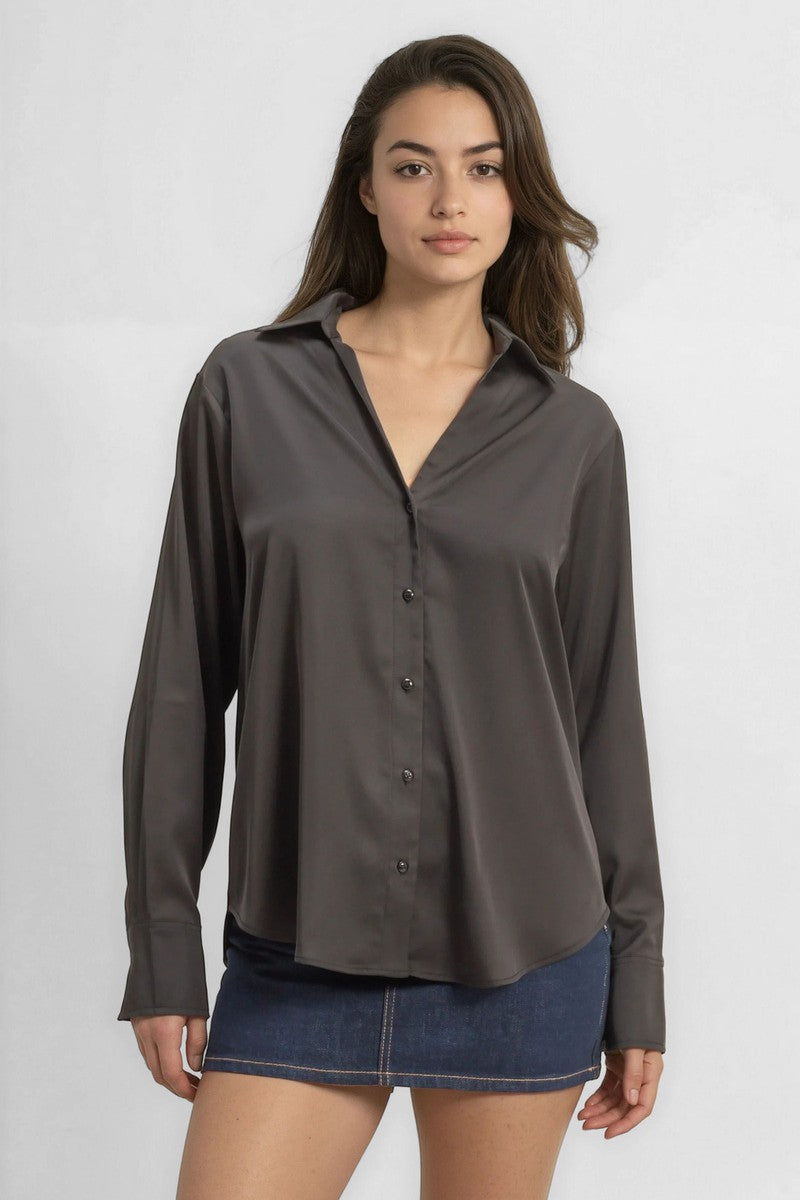 Satin Button-Front Shirt | Forever 21 Womens