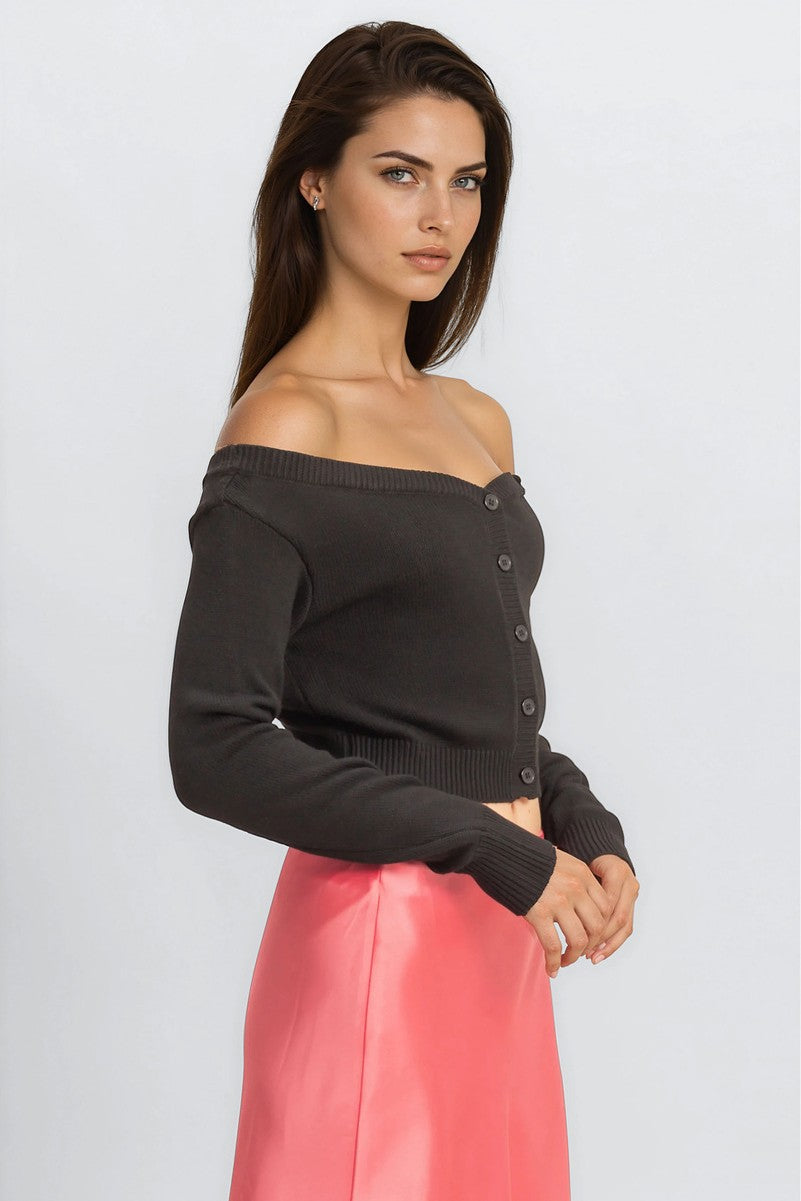 Off-The-Shoulder Cropped Button-Front Sweater | Forever 21 Womens
