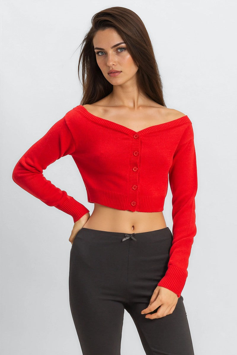Off-The-Shoulder Cropped Button-Front Sweater | Forever 21 Womens