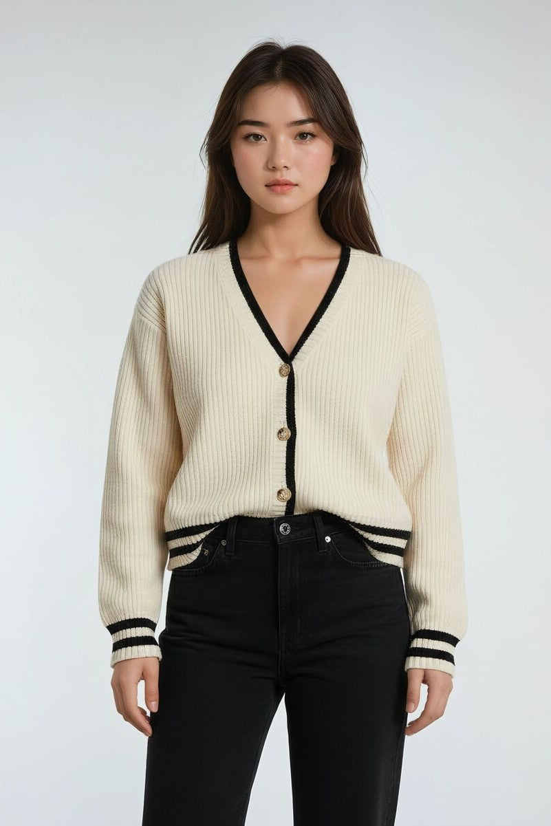 Oversized Contrast-Trim Ribbed Cardigan | Forever 21 Womens