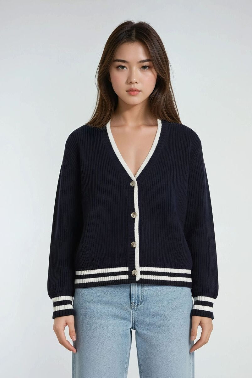 Oversized Contrast-Trim Ribbed Cardigan | Forever 21 Womens