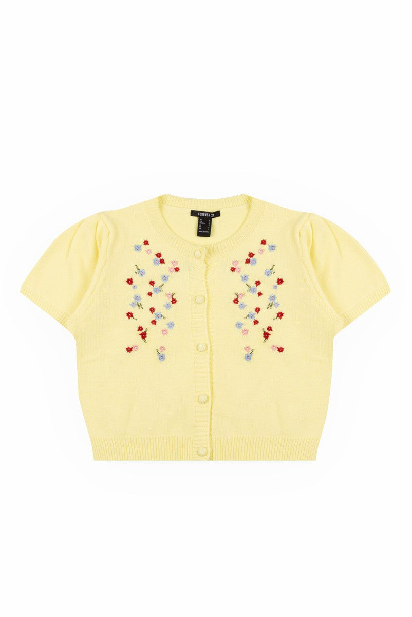 Floral Embroidered Puff-Sleeve Cardigan | Forever 21 Womens