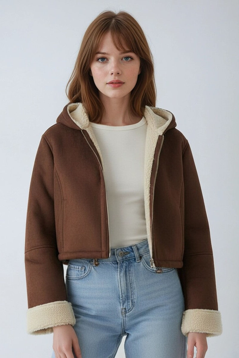 Faux Suede Cropped Hooded Jacket | Forever 21 Womens