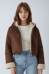 Faux Suede Cropped Hooded Jacket | Forever 21 Womens