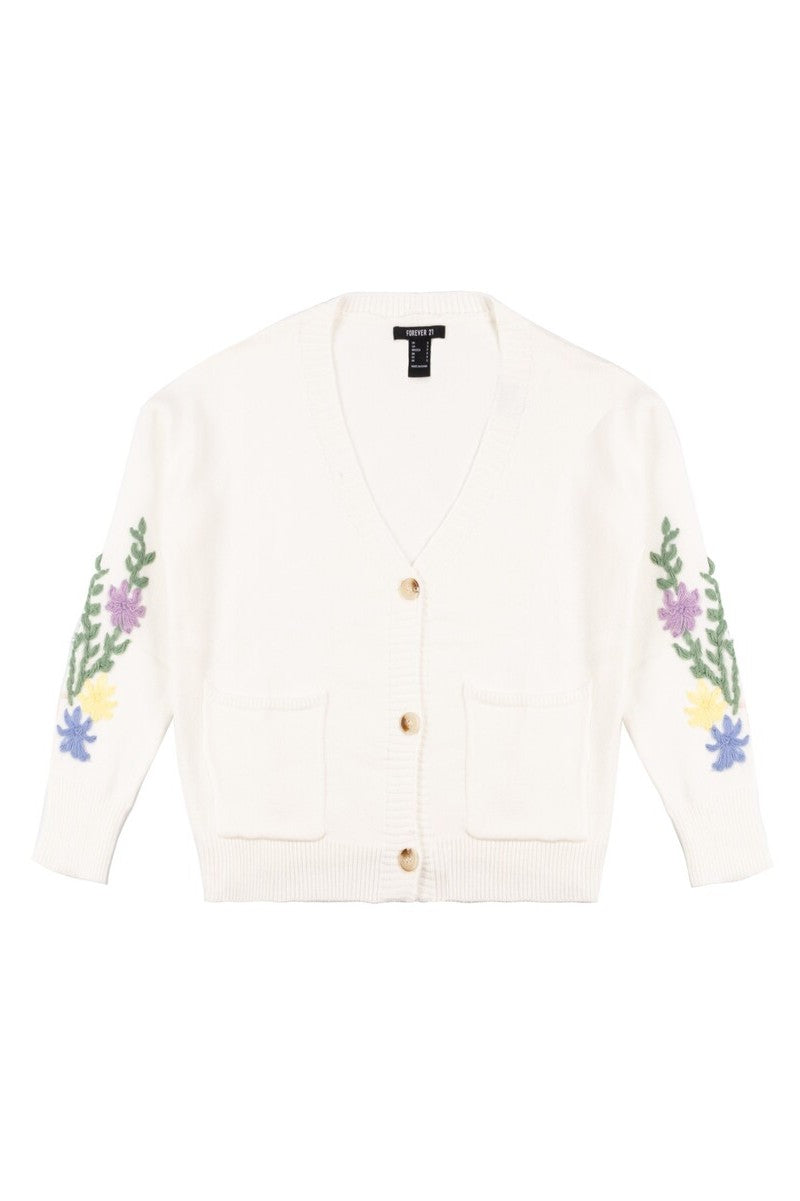 Floral Embroidered-Sleeve Cropped Cardigan | Forever 21 Womens