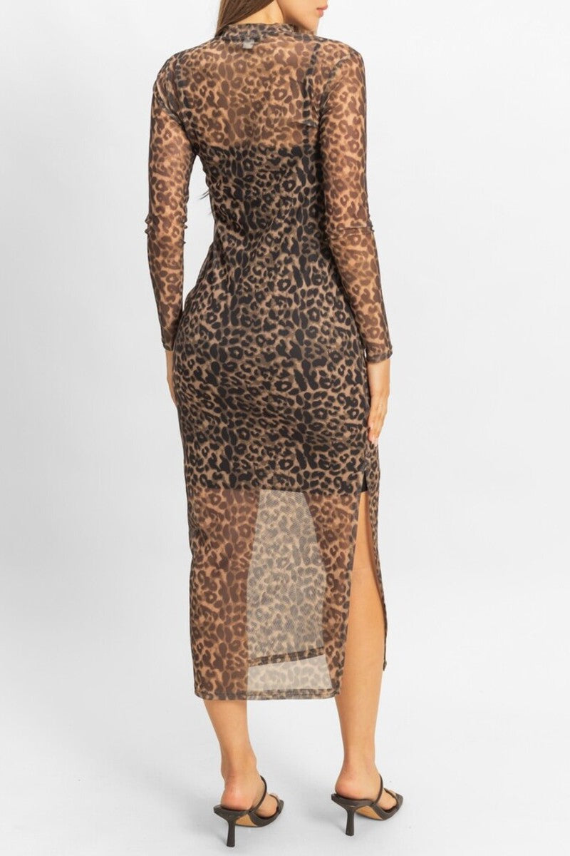 Mesh Leopard Print Midi Dress | Forever 21 Womens