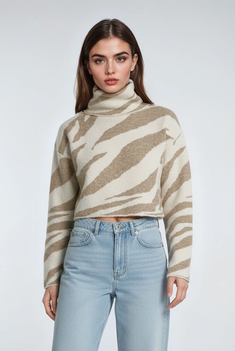 Zebra Print Cropped Turtleneck Sweater | Forever 21 Womens