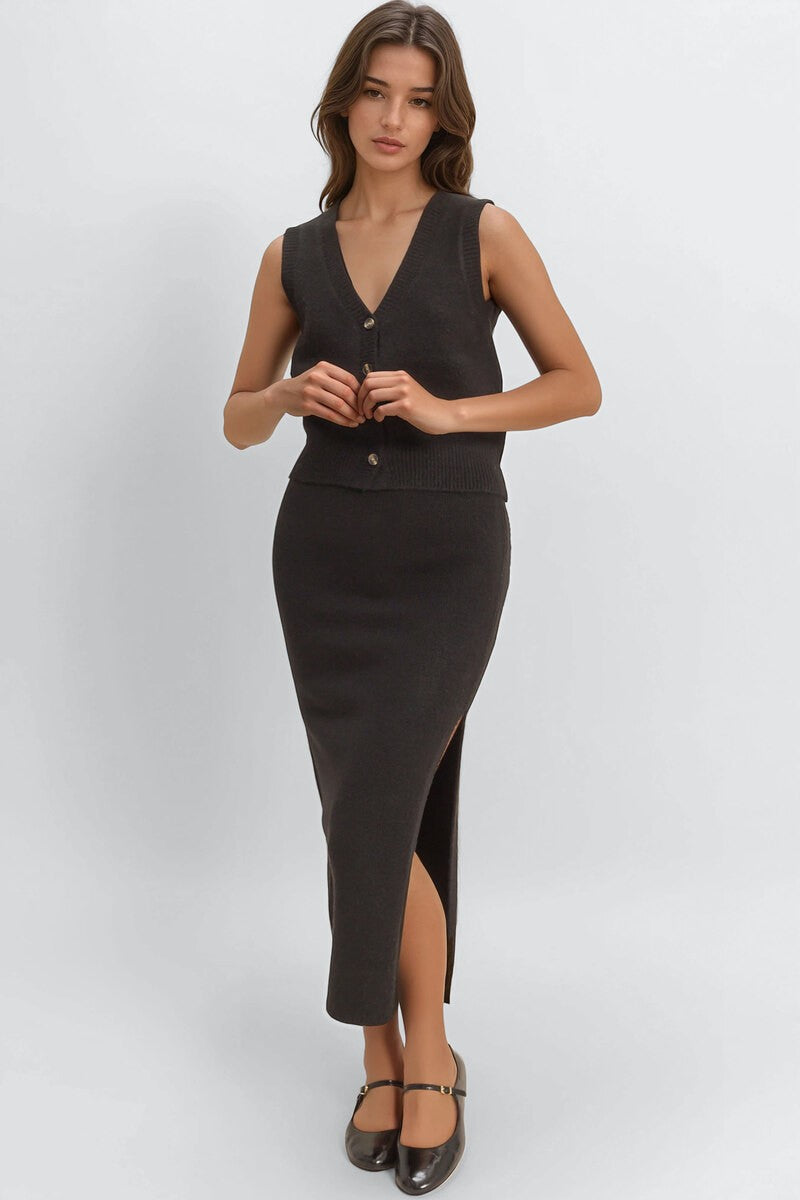 Button-Front Vest & Maxi Skirt Sweater Set | Forever 21 Womens