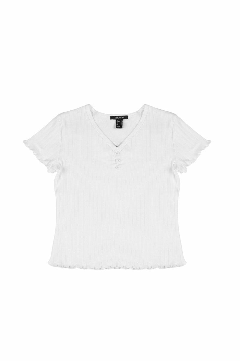 Ribbed Lettuce-Edge Henley Tee | Forever 21 Womens