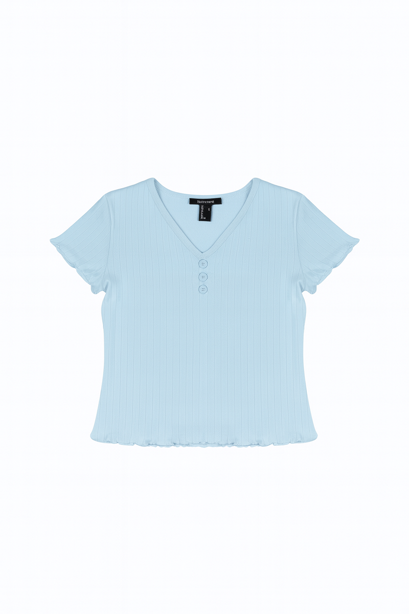 Ribbed Lettuce-Edge Henley Tee | Forever 21 Womens