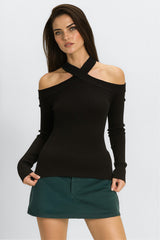 Ribbed Off-The-Shoulder Halter Sweater-Knit Top | Forever 21 Womens