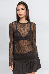 Studded Sheer Lace Long-Sleeve Top | Forever 21 Womens