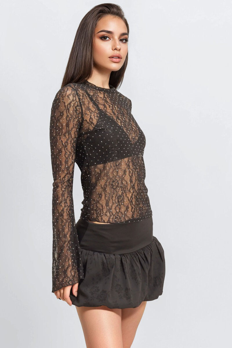 Studded Sheer Lace Long-Sleeve Top | Forever 21 Womens