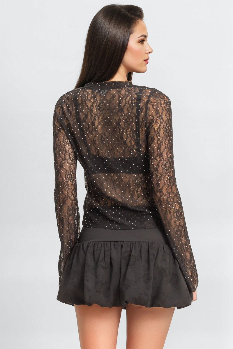 Studded Sheer Lace Long-Sleeve Top | Forever 21 Womens