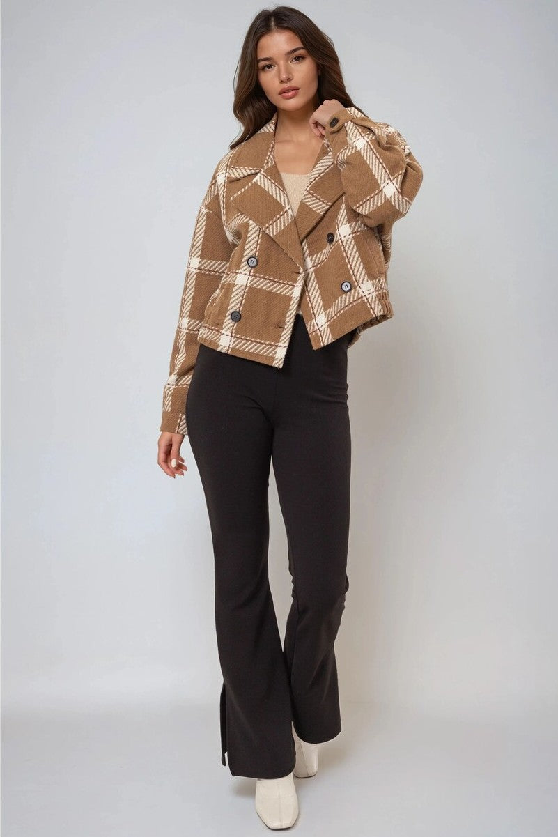Plaid Double-Breasted Cropped Jacket | Forever 21 Womens