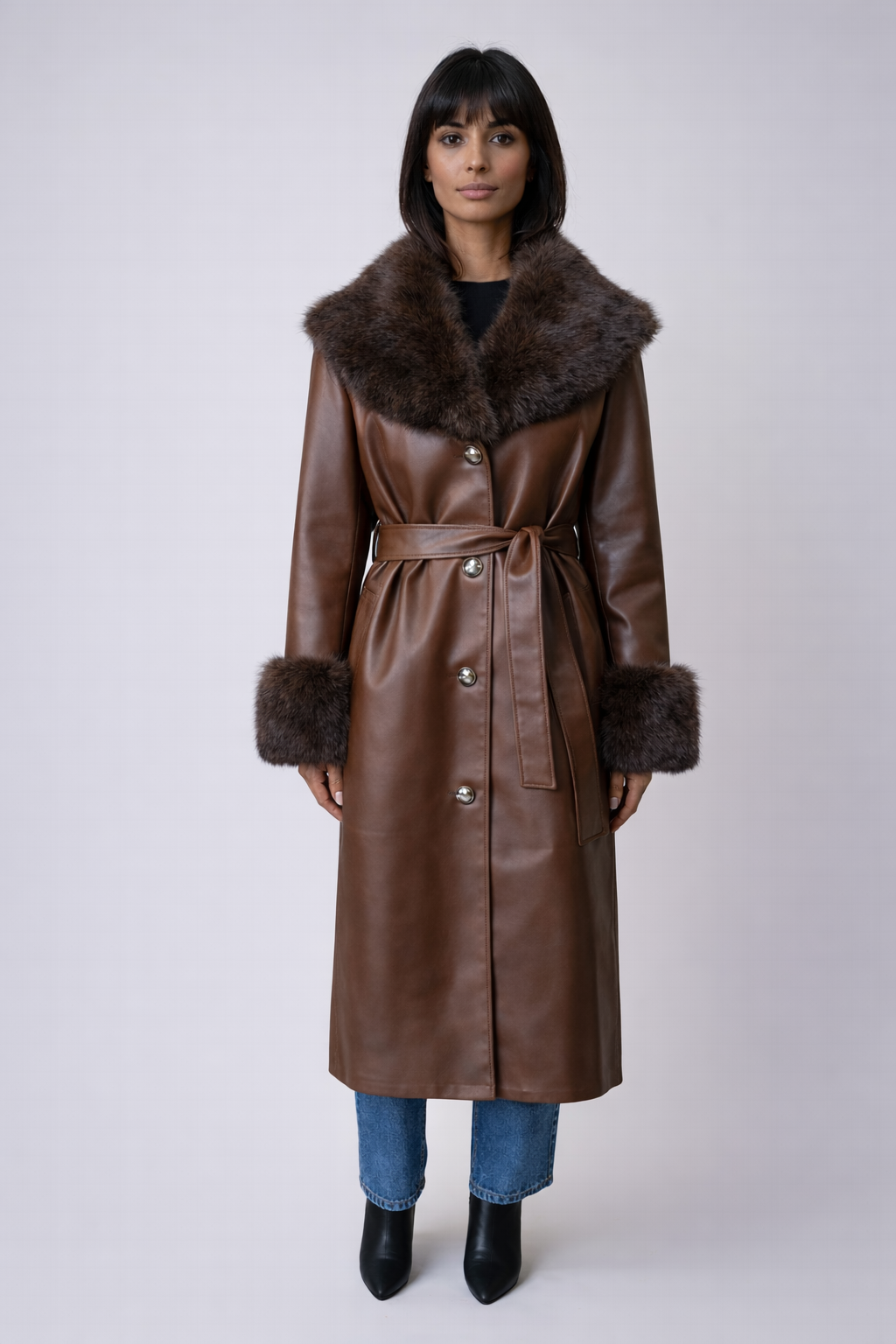 Faux Leather & Faux Fur-Trim Trench Coat | Forever 21 Womens