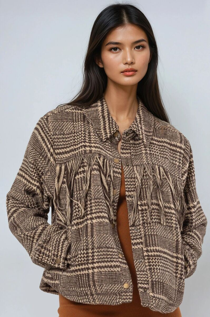 Glen Plaid Fringe-Trim Jacket | Forever 21 Womens