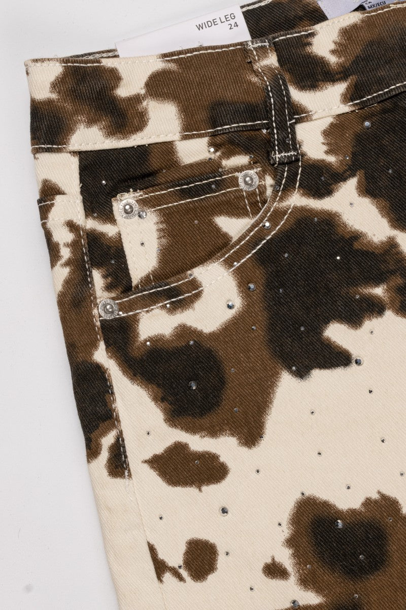 Cow Print Rhinestone Wide-Leg Jeans | Forever 21 Womens