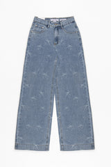 Embroidered Bow Print Wide-Leg Jeans | Forever 21 Womens