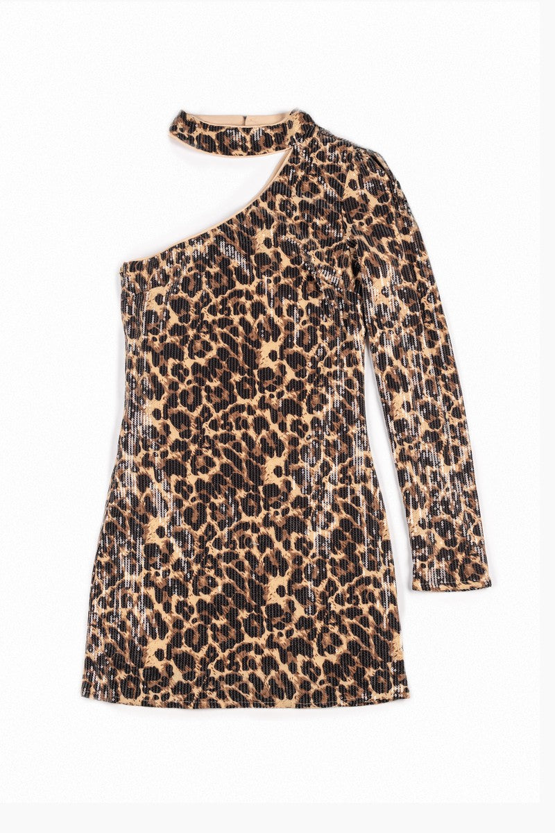 Sequin One-Shoulder Leopard Mini Dress | Forever 21 Womens