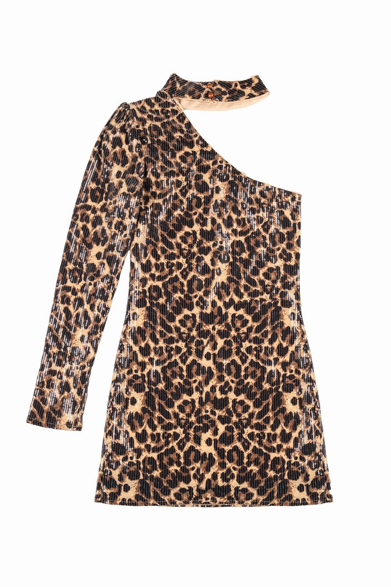 Sequin One-Shoulder Leopard Mini Dress | Forever 21 Womens