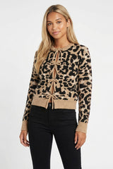 Leopard Lace-Up Bow Cardigan Sweater | Forever 21 Womens