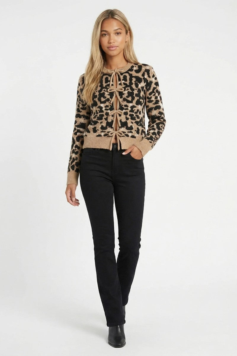 Leopard Lace-Up Bow Cardigan Sweater | Forever 21 Womens