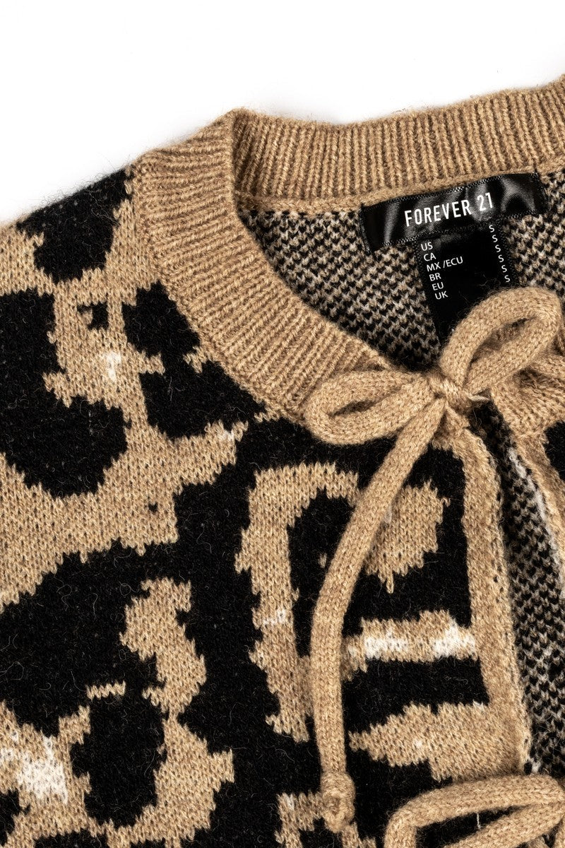 Leopard Lace-Up Bow Cardigan Sweater | Forever 21 Womens