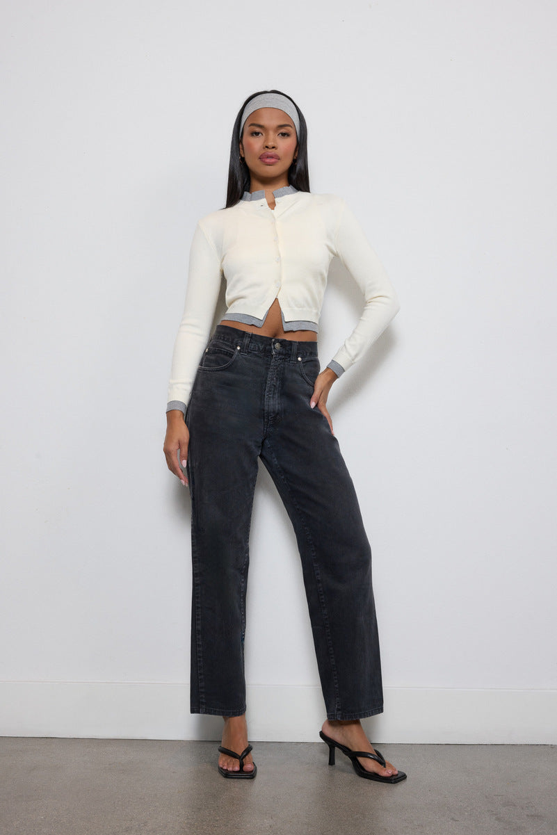 Contrast-Trim Cropped Cardigan Sweater | Forever 21 Womens