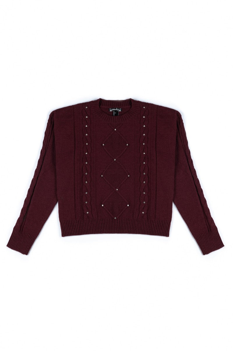 Embellished Cable-Knit Cropped Sweater | Forever 21 Womens
