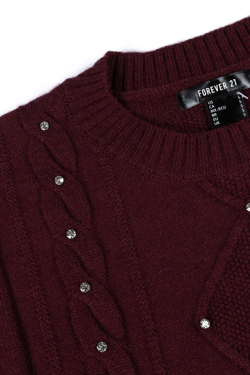 Embellished Cable-Knit Cropped Sweater | Forever 21 Womens