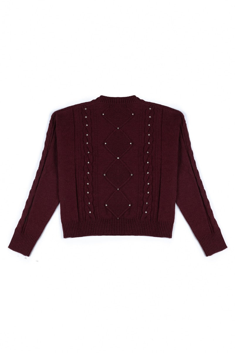 Embellished Cable-Knit Cropped Sweater | Forever 21 Womens