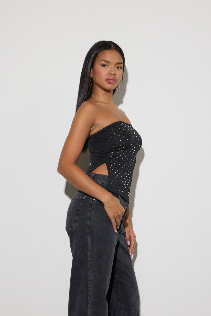 Rhinestone-Studded Split-Hem Tube Top | Forever 21 Womens