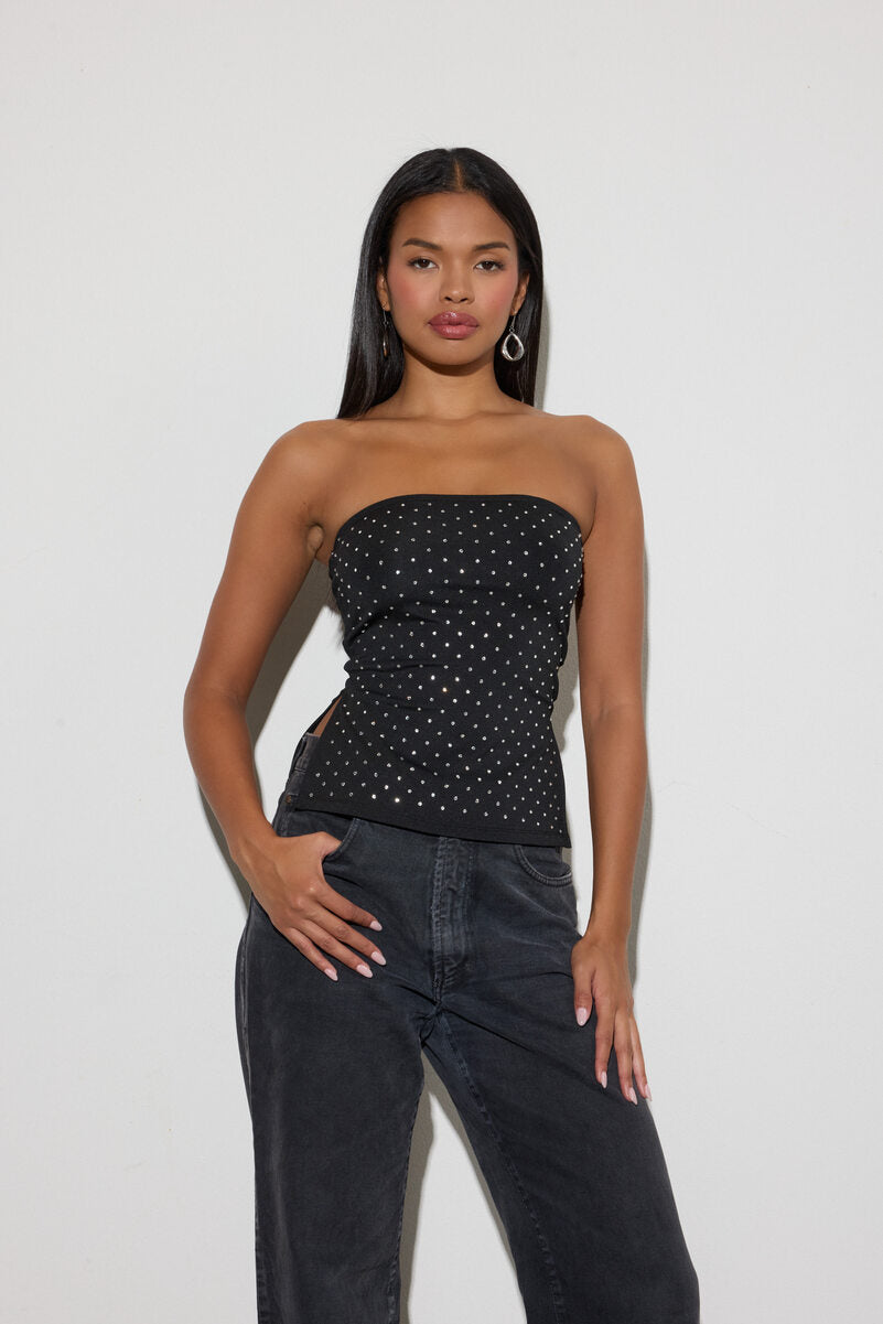 Rhinestone-Studded Split-Hem Tube Top | Forever 21 Womens