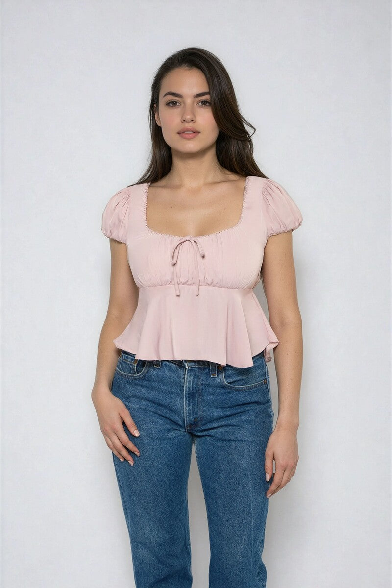 Satin Puff-Sleeve Peplum Crop Top | Forever 21 Womens