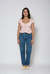 Satin Puff-Sleeve Peplum Crop Top | Forever 21 Womens