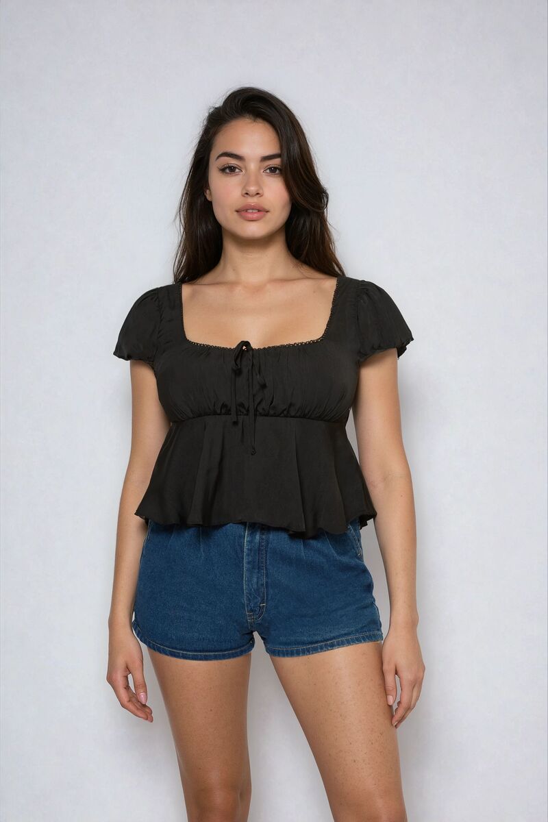 Satin Puff-Sleeve Peplum Crop Top | Forever 21 Womens