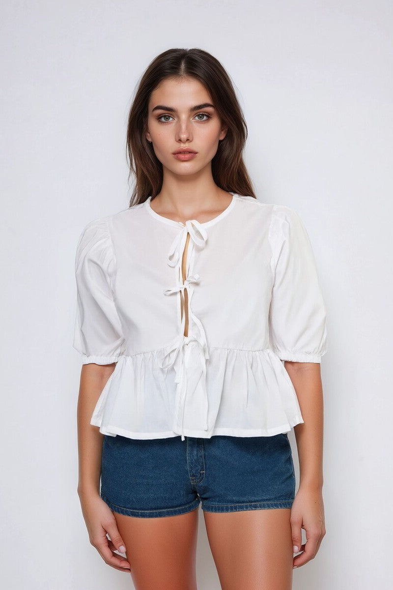 Poplin Tie-Front Peplum Top | Forever 21 Womens